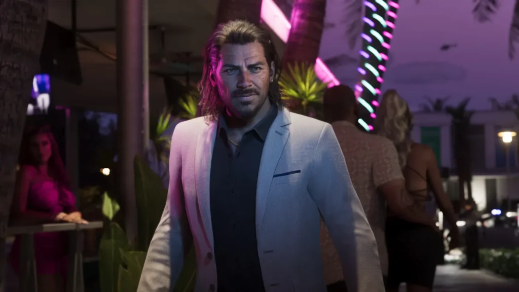 Raul Bautista wearing a white suit in an official GTA 6 screenshot