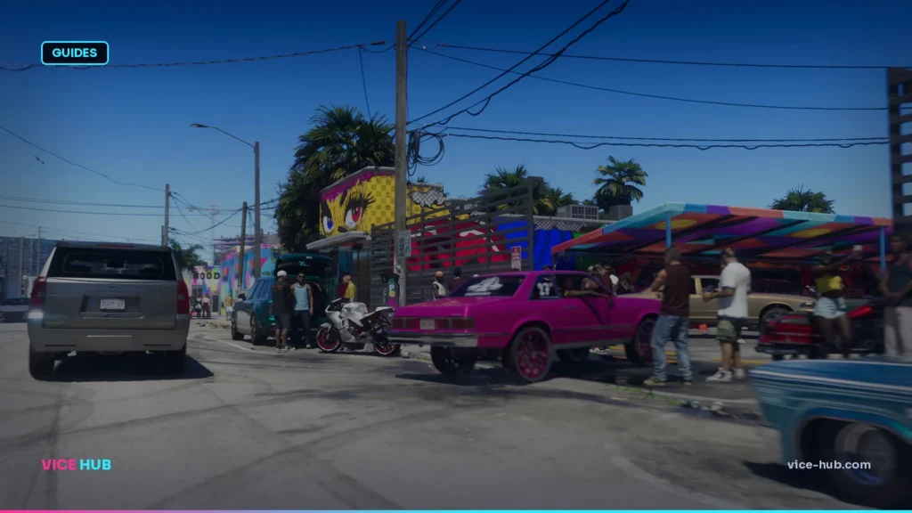 Custom cars on a busy Vice City street in official GTA 6 footage