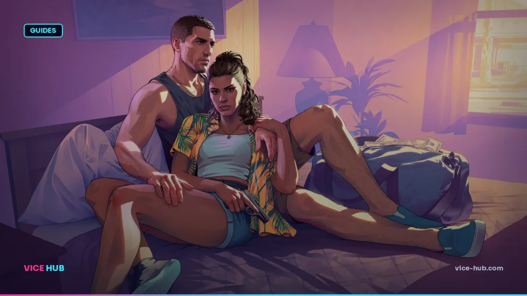 Jason and Lucia planning together in official GTA 6 artwork