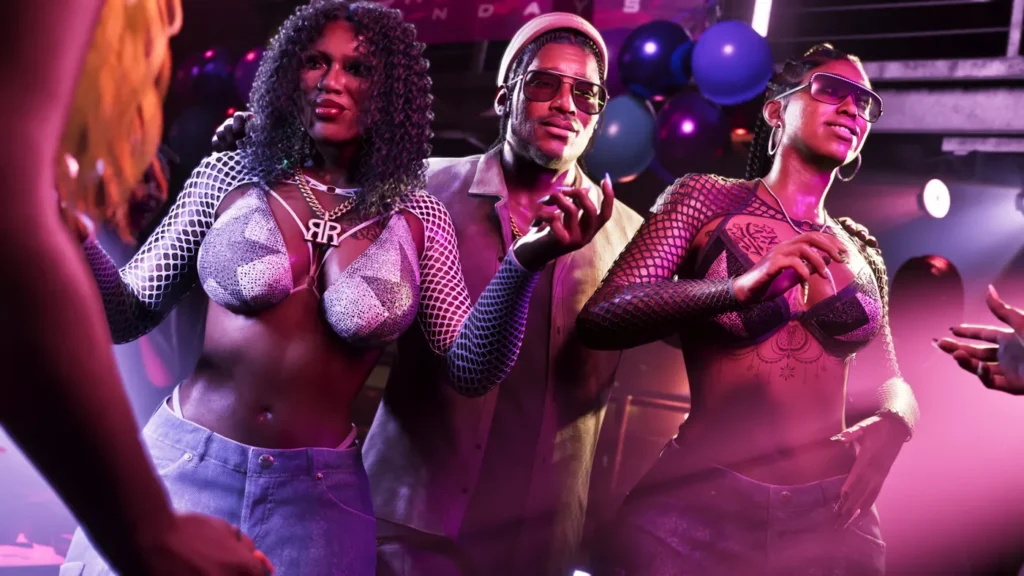 Real Dimez and Vice City music figures inside a neon GTA 6 nightclub