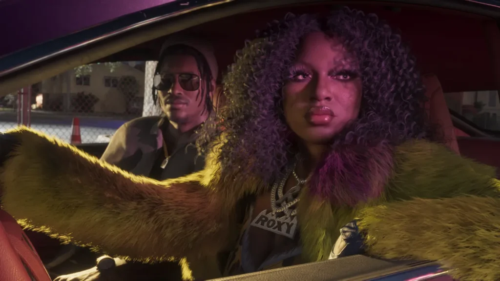 Roxy from Real Dimez sitting inside a car in GTA 6