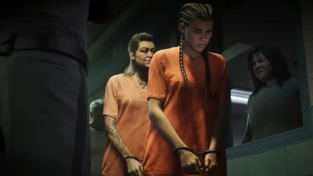 Lucia Caminos leaving a prison block in handcuffs in GTA 6